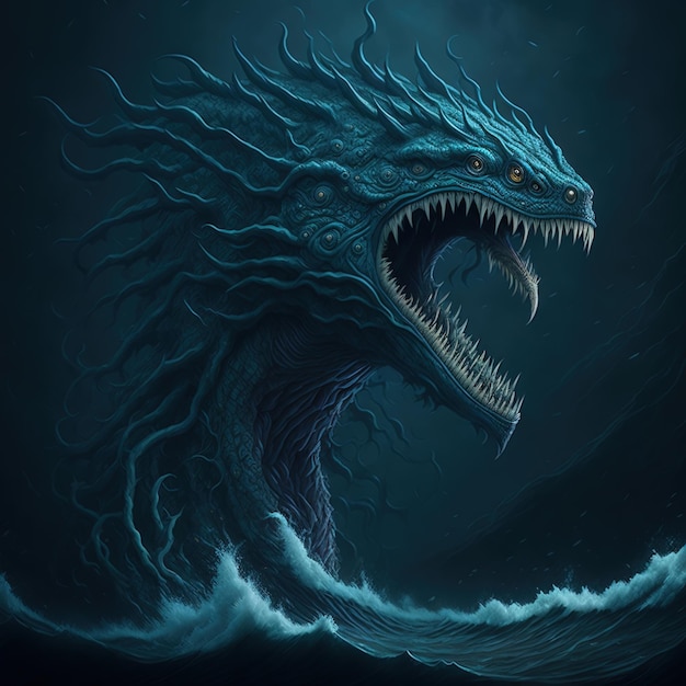 Het monster van de woeste zeeën, de denkbeeldige golven, de ogen, de woedende, de boze, de woeste