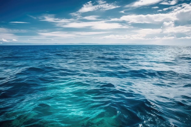 Foto het mooie serene diepblauwe zee- en luchtlandschap van de oceaan