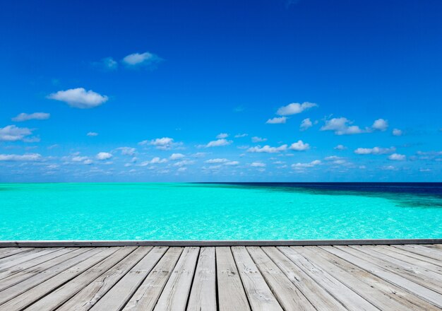 Het mooie tropische eiland van de Maldiven met strand, overzees, en blauwe hemel voor de vakantie van de achtergrond aardvakantie vakantie concept