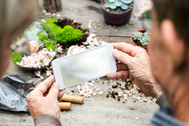 het nemen van een foto van terrarium op de tafel