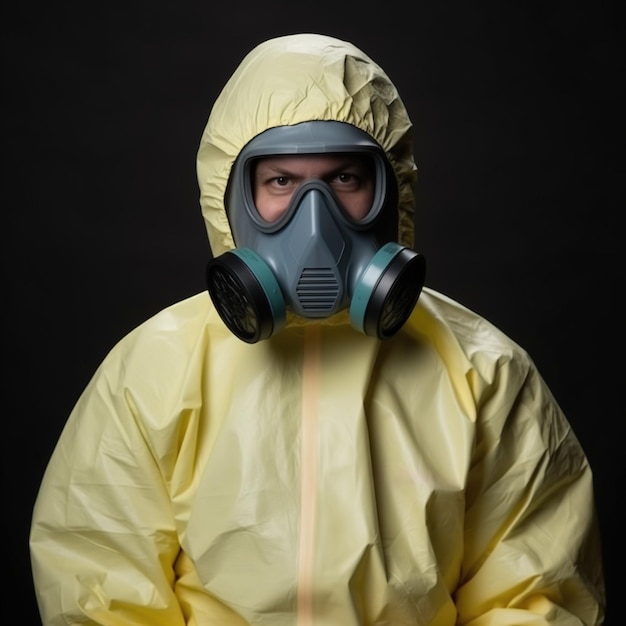 Foto het ondenkbare overleven een portret van een man in een biohazard pak en gasmasker generatieve ai
