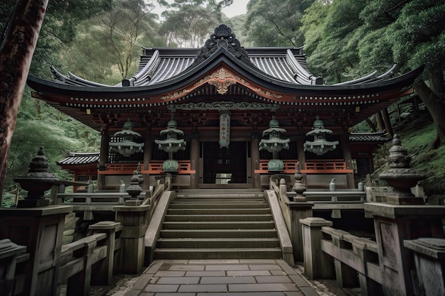 Foto het ontdekken van geheimen van de oude japanse cultuur het bezoeken van een mysterieuze ingang van een heiligdom diep in de