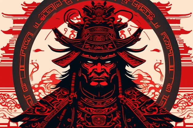 Het oude Chinese silhouet van de de koningstotem van stijlsamoeraien gedetailleerde perfecte grafische compositielijn
