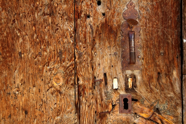 Het oude houten roestige handvat van de deur grunge textuur