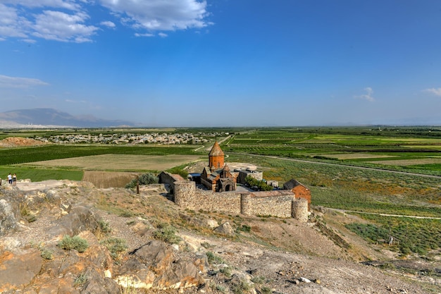 Het oude Khor Virap klooster in Armenië Het is gelegen in de Araratvlakte in Armenië
