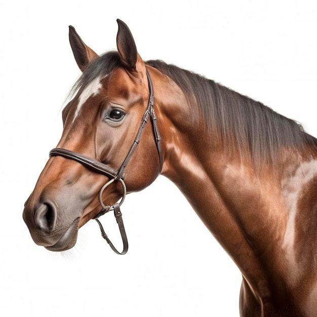 Het paard van de baaisport dat op witte achtergrond wordt geïsoleerd genereert ai