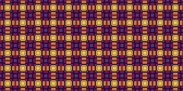 het patroon van de vierkanten in paars, geel en oranje.
