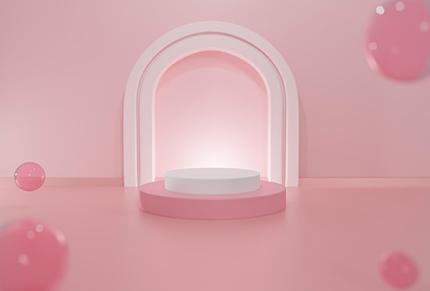 Het podium in roze tinten kan gebruikt worden als illustratie voor een productshow.