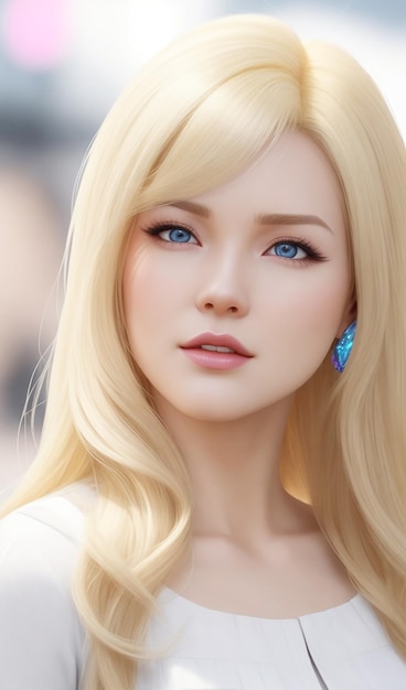 Het Portret van de Blondevrouw Mooi Blond Meisje met wit Lang Golvend Haar