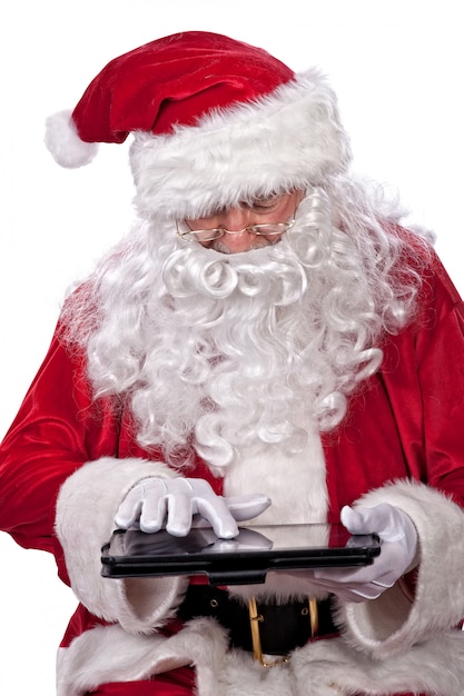 Het portret van de Kerstman met tablet