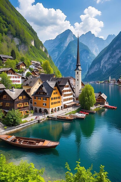 Foto het prachtige dorp hallstatt in de regio salzkammergut in oostenrijk