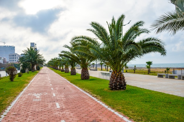 Het prachtige fietspad aan de kade in Batumi, Georgia.