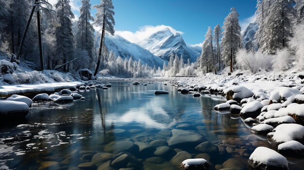 Foto het prachtige spiegelmeer in yosemite in de winter