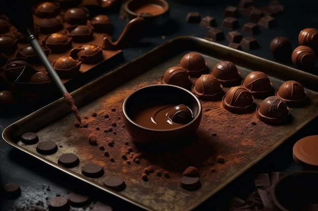 Het proces van het maken van pure chocolade Gemaakt met generatieve AI-technologie