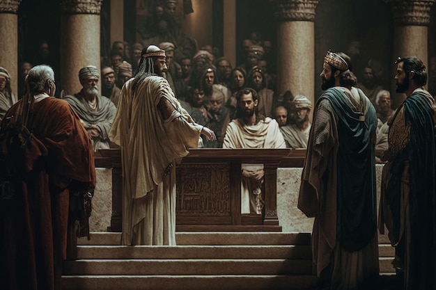 Het proces van Jezus voor Pontius Pilatus Kruisweg Geschiedenis uit de bijbel Paasperiode Ge