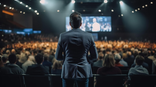 Het publiek luistert naar de spreker in de conferentiezaal