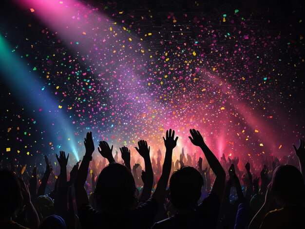 Het publiek stak de handen op bij een concert in een rockclub.