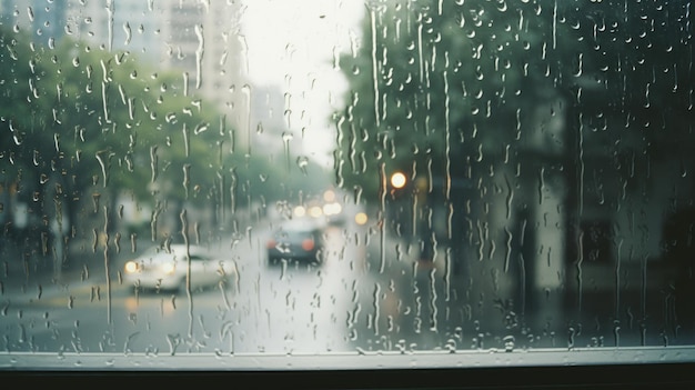Het regenachtige uitzicht op de stad door een glazen raam