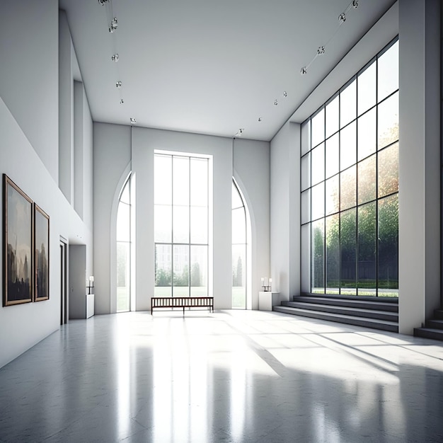 Het ruime interieur van de generatieve AI van de museumzaal