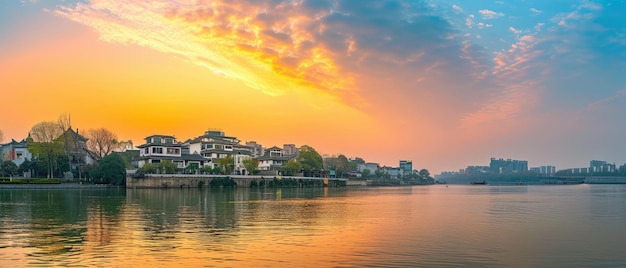 Het rustige stadsbeeld aan de waterkant bij Golden Sunset