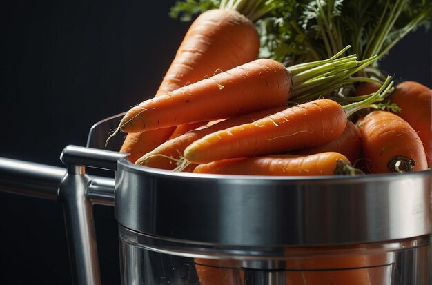 Het sappen van een bos wortels in een moderne juicer