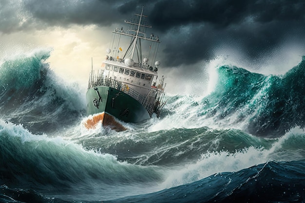 Het schip kwam in een storm op zee terecht