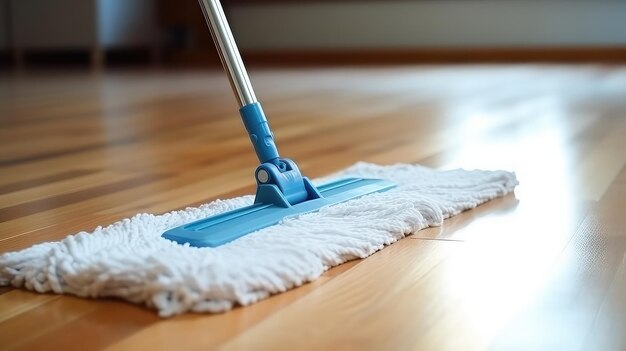 Het schoonmaken van de vloer met een mop Huis schoonmaakconcept