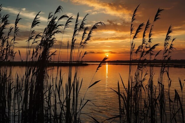 Foto het serene lake sunset.