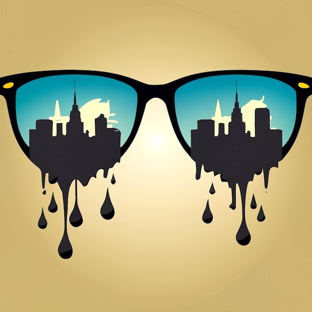 Het silhouet van de skyline van de stad weerspiegeld in de zonnebril Vector illustratie AI_Generated