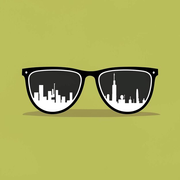 Het silhouet van de skyline van de stad weerspiegeld in de zonnebril Vector illustratie AI_Generated