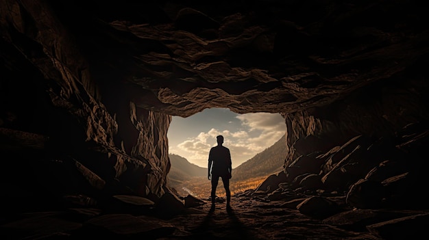het silhouet van een man in een grot