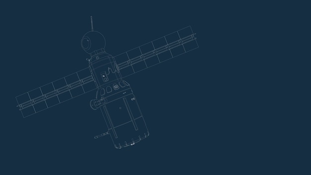 Het silhouet van een ruimteschip en zijn onderdelen op een blauwe achtergrond opstellen