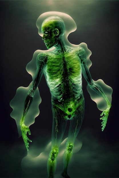 Het skelet gloeit groen in het donker generatieve ai