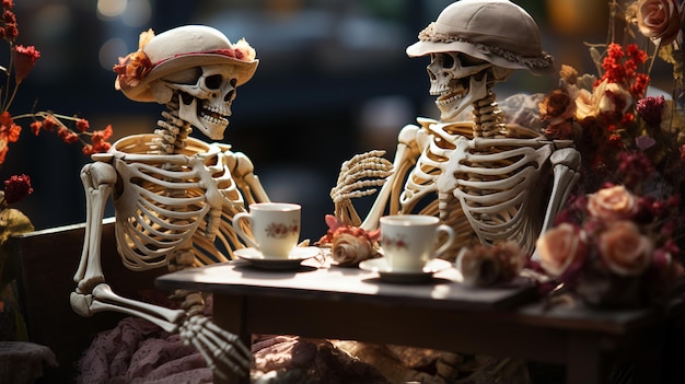 Foto het skelet praat met elkaar.