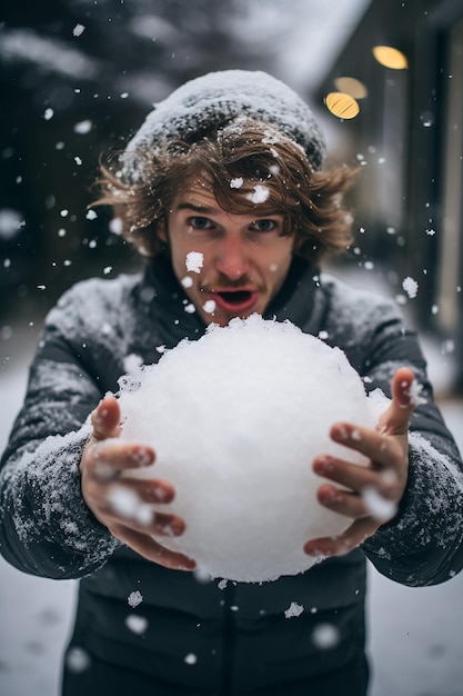 Foto het sneeuwbal-effect creatieve fotoshoot over winter en sneeuw