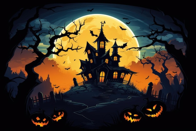 Het spookachtige huis van Halloween, een angstaanjagende woonplaats van rillingen en sensaties