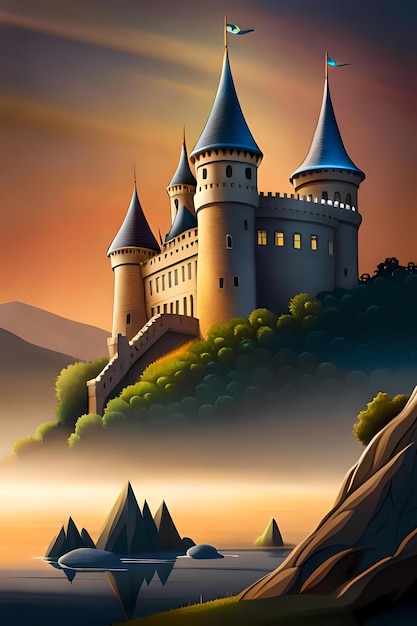 Het sprookjesachtige middeleeuwse kasteel op de heuvel