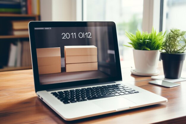 Foto het stadium voor succes 2016 doelstellingen in een houten omhulsel met een laptop aan de zijkant