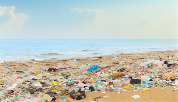 Het strand ligt vol afval Generatieve AI