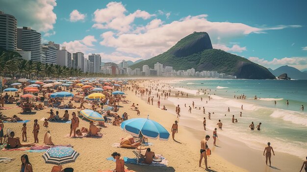 Het strand van Copacabana op een stoomige dag