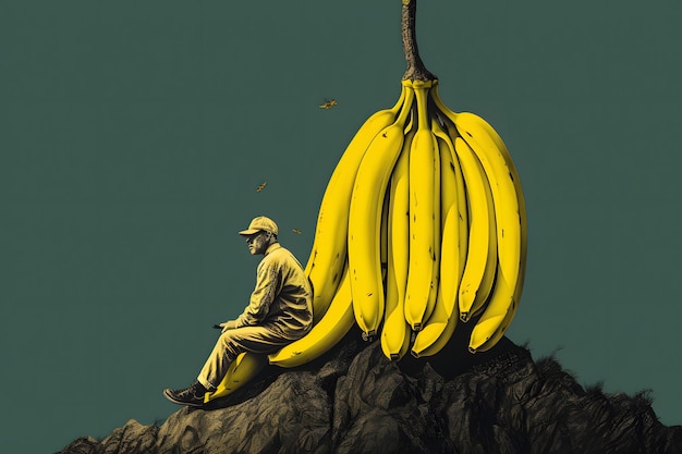 Foto het surrealisme van mens en banaan