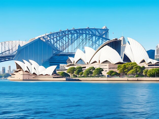 Het Sydney Opera House steekt de rivier over.