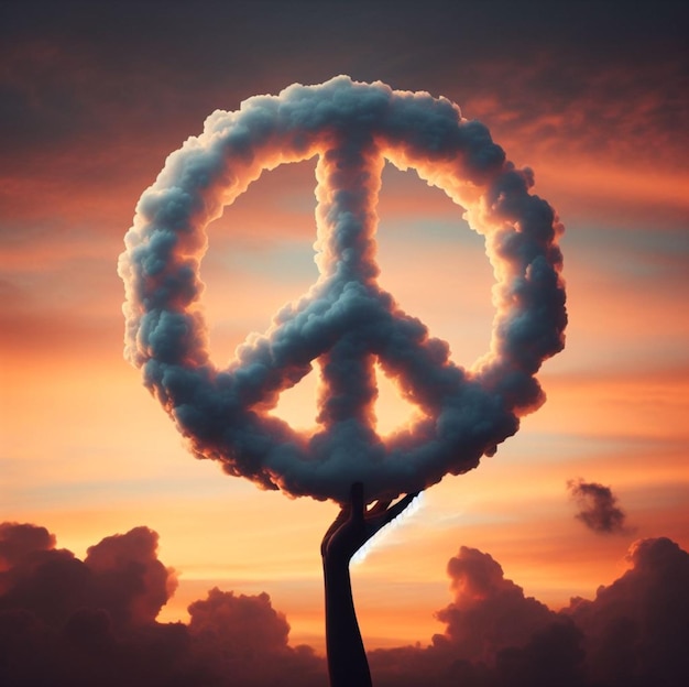 Foto het symbool van vrede gemaakt van wolken drijft in de lucht