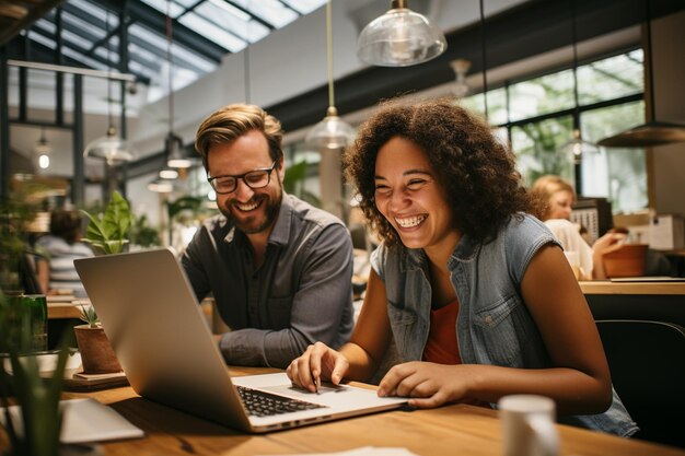 Het teammoreel versterken ondernemers lachen samen met generatieve ai