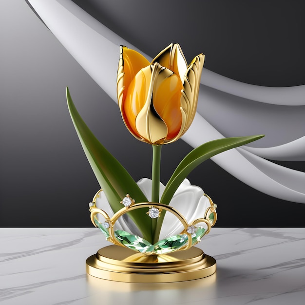 Het thema van een prachtige tulp bloem gemaakt voor Internationale Moedersdag in elegante sieraden is een