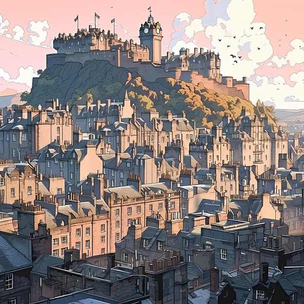 Het tijdloze stadsbeeld van de historische skyline van Edinburgh
