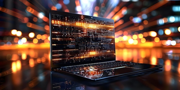 Het tijdperk van Big Data Laptop Screen Displaying Binary Code Data Flow Concept Technology Big Data Data Analysis Coding Informatietechnologie