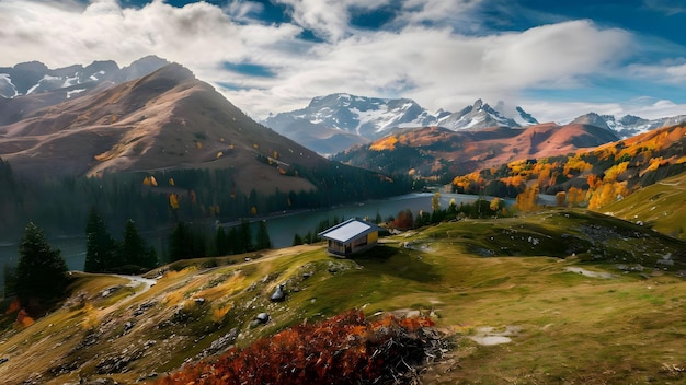 Het uitzicht op een berg in de herfst