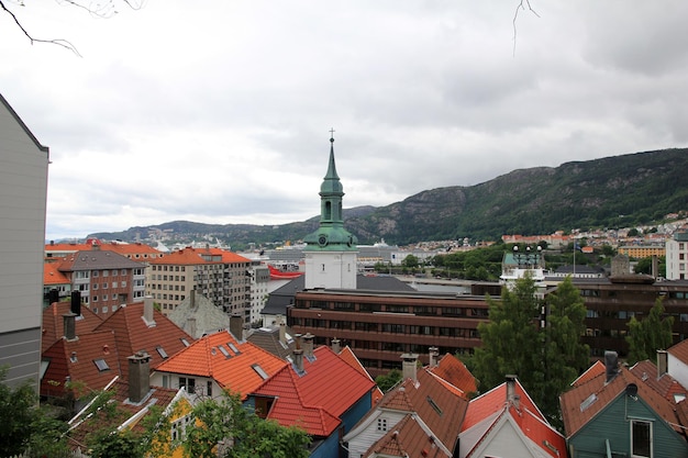 Het uitzicht op het oude centrum van de stad Bergen, Noorwegen