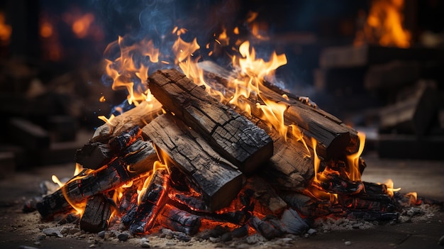 het verbranden van brandhout op de open haard in de winter